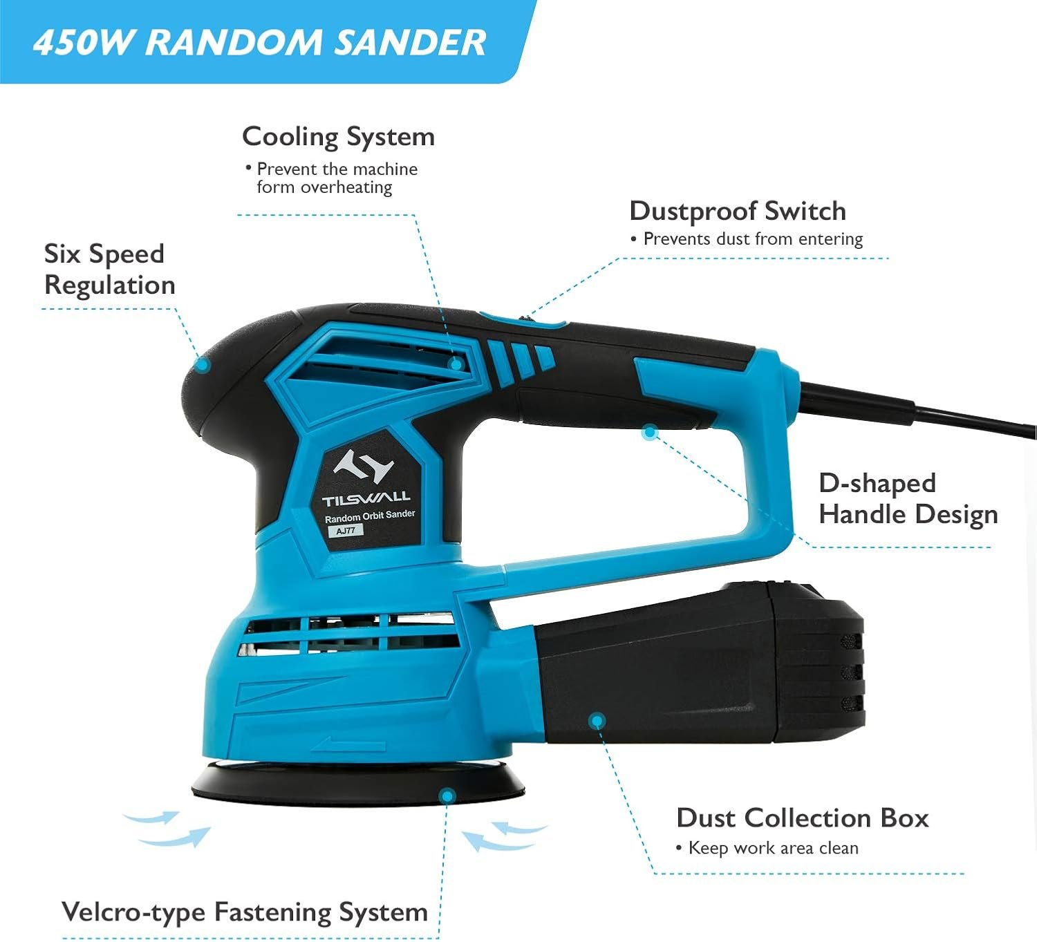 Orbital Sander 450W Tilswall 6 Variable Speed 12000RPM - Image 3