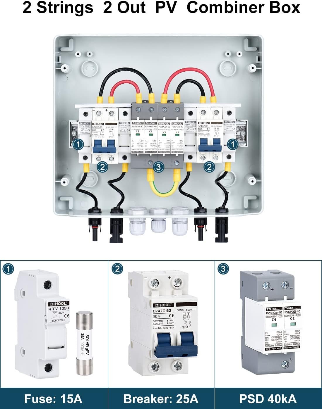 DIHOOL PV solar combiner box for solar panels 2 String - Image 3