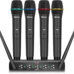 Debra Audio Pro UHF 4 Channel Wireless Microphone System with Cordless Handheld Lavalier Headset Mics