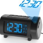 Projection Alarm Clock for Bedroom, Radio Alarm Clock with Projection on Ceiling Wall