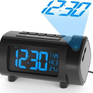 Projection Alarm Clock for Bedroom, Radio Alarm Clock with Projection on Ceiling Wall